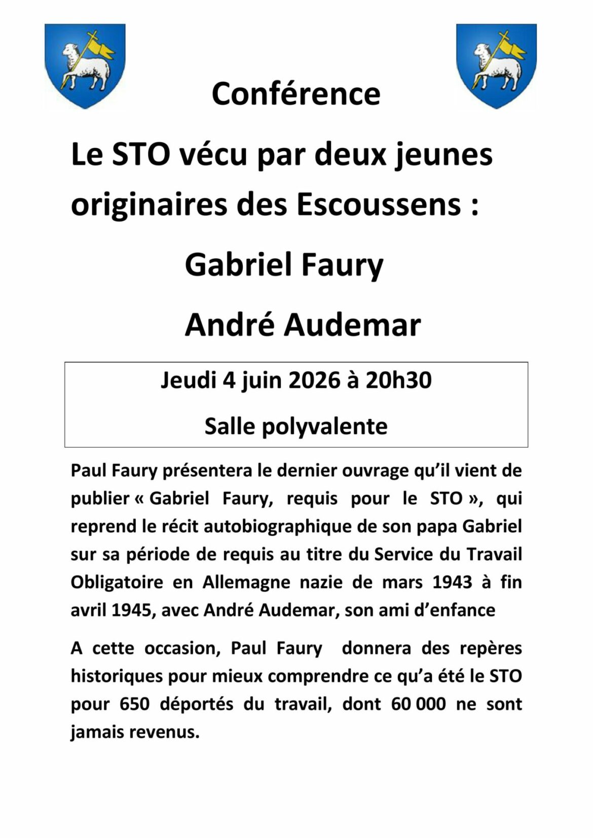CONFÉRENCE JEUDI 4 JUIN A 20H30